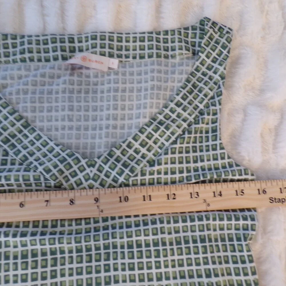 Tory Burch green patterned mini dress sleeveless silk S